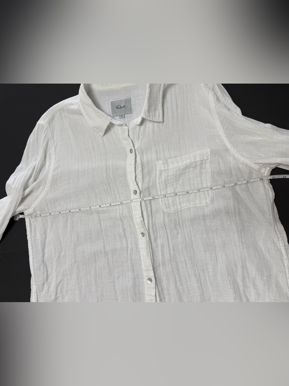 Rails Ellis White Gauze Cotton Button Front Shirt XL Oversized Long Sleeves Boho - Picture 6 of 12